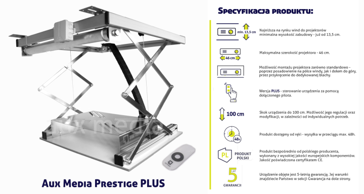 Winda do projektora Aux Media Prestige PLUS - specyfikacja