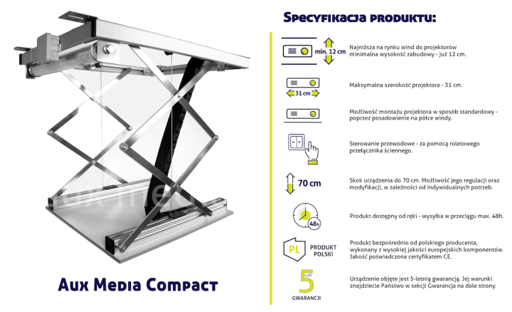 Winda do projektora Aux Media Compact - specyfikacja