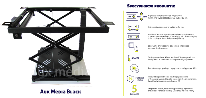 Winda do projektora Aux Media BLACK - specyfikacja