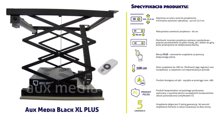 Winda do projektora Aux Media BLACK XL PLUS - specyfikacja