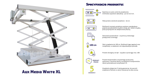 Winda do projektora Aux Media WHITE XL - specyfikacja