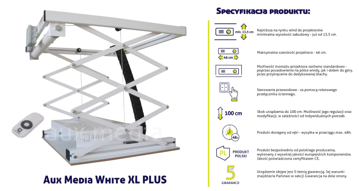 Low-profile motorized projector lift for projectors up to 20 kg
