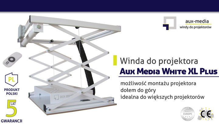 Motorized in-ceiling projector lift for low ceilings and discreet home cinema installations
