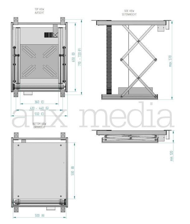 Winda do projektora WHITE PLUS - rzuty