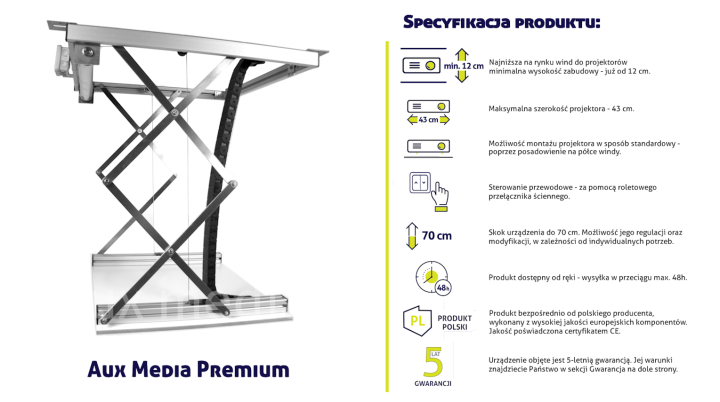 Winda do projektora Premium - specyfikacja