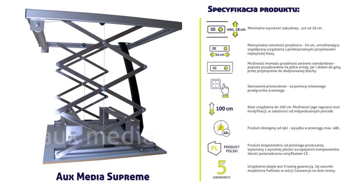 Winda do projektora Aux Media Supreme - specyfikacja