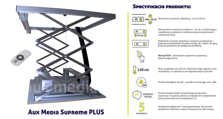 Winda do projektora Aux Media Supreme PLUS - specyfikacja